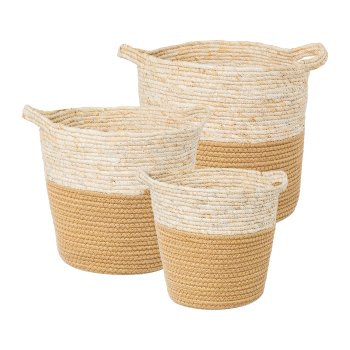 Natural fabric basket set of 3,2-TONE,