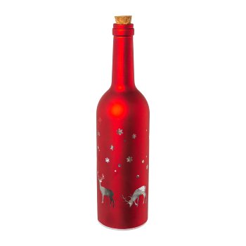 Glas Flasche m.Weihnachtsdekor m.5LED 1000NIGHTS, mit 6h TIMER 3AAA Batteriebox,