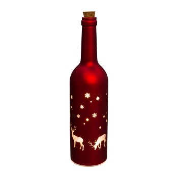 Glas Flasche m.Weihnachtsdekor m.5LED 1000NIGHTS, mit 6h TIMER 3AAA Batteriebox,