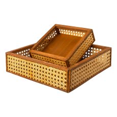 LEPURO Bamboo storage bowl rectangular 2f.so., 20x20x6/30x30x8cm, natural