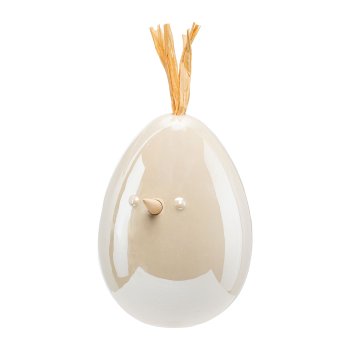 Keramik Eier Huhn m.Dekoapplikationen, 10,2x9x17cm, creme