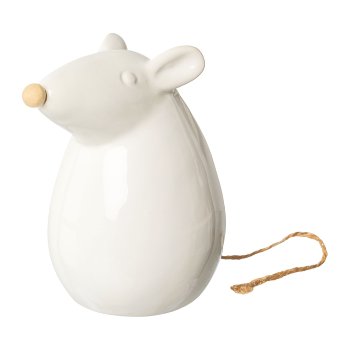 Keramik Maus m.Dekoapplikationen PEARL, 7,7x5,5x8cm, weiß