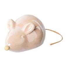 Ceramic mouse lying w.Decoration applications PEARL, 9,5x5,33x4,5cm, pink