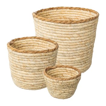 Natural corn leaf basket w.decorative rim set of 3, 10x10x10/15x15x15/20x20x20cm, natural, 3/S
