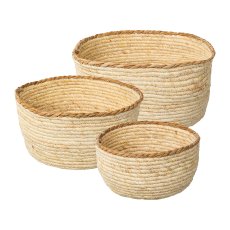 Natural corn leaf bowl with decorative rim set of 3, 25x25x12,5/30x30x15/35x35x17,5