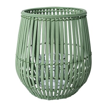 Bamboo lantern w.glass, 25x25x25cm(glass:10x10cm, jade