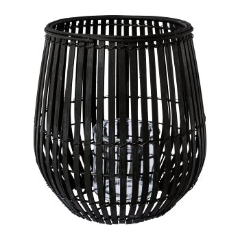 Bamboo lantern w.glass, 25x25x25cm(glass:10x10cm, black