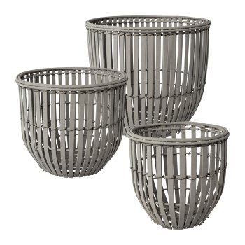 Bamboo basket set of 3, 16x16x16/20x20x20/24x24x24cm, grey