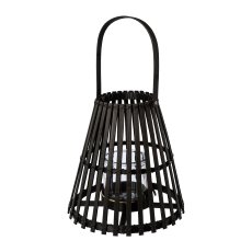 Bamboo lantern with handle and glass, 26x26x26cm/glass: 10x10cm, black