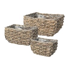 Natur Gras Korb rechteckig 3erSet m.Liner, 21x13,5x13/26x18x15/29x23x17cm