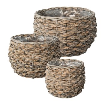 Nature grass basket round 3pcs. set w.liner, 17x12x12/20x14x15/25x17x19cm,