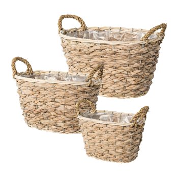 Natur Gras Korb rund 3erSet m.Liner m.Griff, 21x21x13/26x26x16/31x31x19cm,