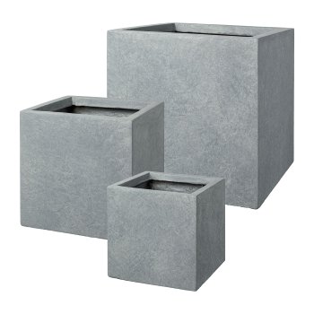 Fibreclay Übertopf quadratisch, 3erSet,grau (40x40x40/30x30x30/