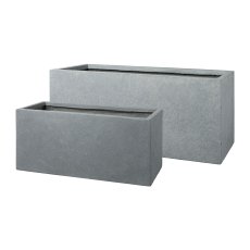 Fibreclay planter rectangular set of 2, 60x28x28/80x35x35cm, grey