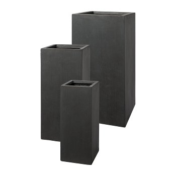 Fibreclay planter high set of 3, 20x20x50/26x26x60/33x33x70cm,