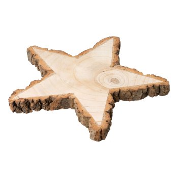 Paulownia wood star w.bark, 23x23x2cm, nature