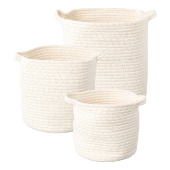 Natur Wollstrick Basket 3erSet, 20x20/25x25/30x30cm, gold, 3/Set