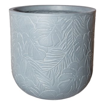 Fibreclay planter Set of 3 w. leave decor, 25x25x25/30x30x35x35cm, gray,