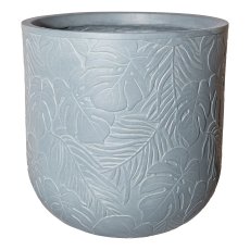 Fibreclay planter Set of 3 w. leave decor, 25x25x25/30x30x35x35cm, gray,