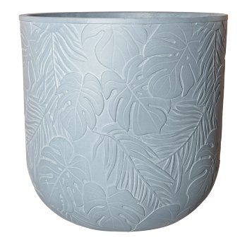 Fibreclay planter Set of 3 w. leave decor, 25x25x25/30x30x35x35cm, gray,