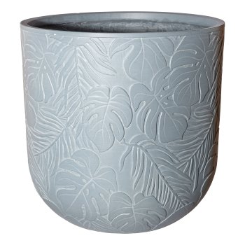 Fibreclay planter Set of 3 w. leave decor, 25x25x25/30x30x35x35cm, gray,