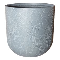 Fibreclay planter Set of 3 w. leave decor, 25x25x25/30x30x35x35cm, gray,