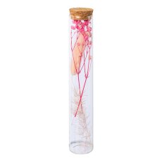 Glas Fläschchen m.Trockenblumenmix , 17x3x3cm, rosa