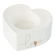 Ceramic heart tealight holder GOLD LOVE, 8x7x4cm, white
