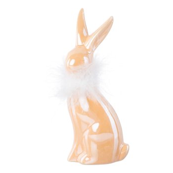 Ceramic bunny w.feather boa PEARL LULU, 6,5x5x16, pink