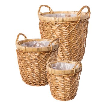 Natural wicker basket w.handle WAREMA, 20x20x20/25x25x25/30x30x30cm,