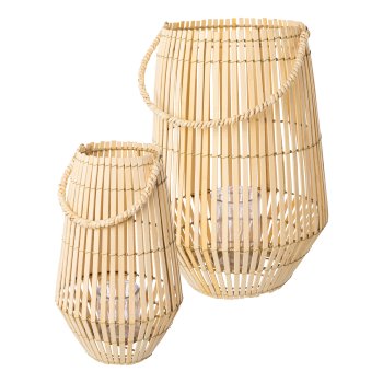 Bamboo lantern JAVA w.handle w.glass, 40x25x25/50x32x32/glass