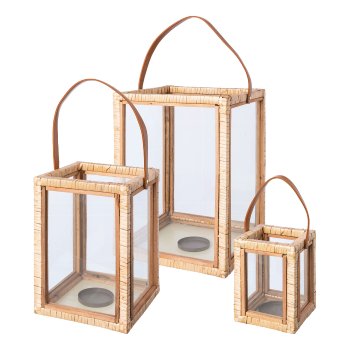 Lantern w.handle natural willow frame 3erSet BARBARA, 15x15x20/22x22x30/30x30x40cm,