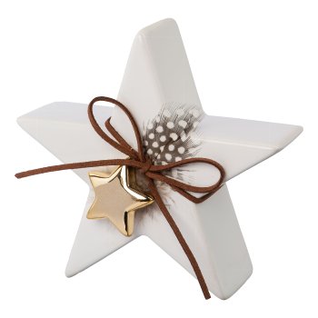 Keramik Stern m.Naturdeko ELIAS, 13,5x4,2x13,5cm, gold