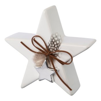 Ceramic star w.natural decoration ELIAS, 13,5x4,2x13,5cm, silver