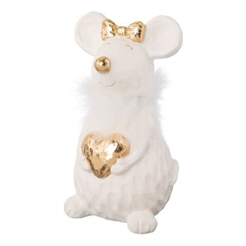 Ceramic mouse with feather boa LULU, 20x11x10,5cm, gold
