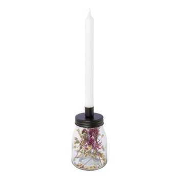 Glass w.metal candle holder top and natural litter BARBARA, 15x9,5x9,5cm, natural