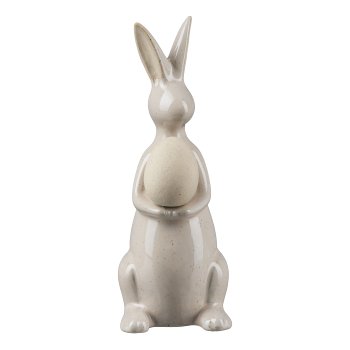 Porzellan Hase EDITH m.Ei, 8x6,7x18,5cm, Naturweiß
