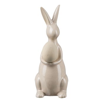 Porzellan Hase m.Ei EDITH, 10,5x8,5x23,5cm, Naturweiß