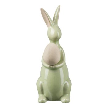 Porzellan Hase m.Ei EDITH, 10,5x8,5x23,5cm, Hellgrün