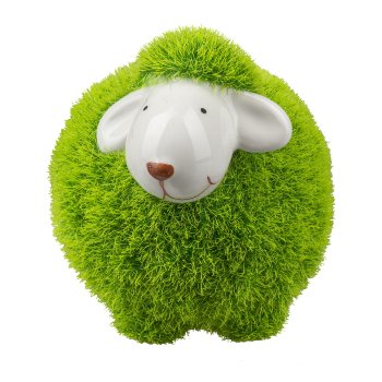 Ceramic sheep with box suit, 9x6.2x8.2cm, green