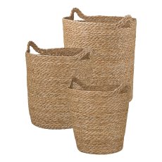 Natural grass basket with mesh, set of 3, 27x27x30/31x31x34/34x34x38cm,