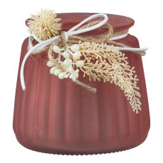 Glass Lantern w. dried flower deco+handle, 12x12x10,5cm, White