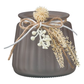 Glass Wind Light w. dried flower deco+handle, 12x12x10,5cm, Macchiato