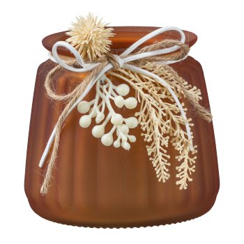 Glass Lantern w.dried flower deco+handle, 12x12x10,5cm, Orange