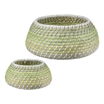 Sea grass Jar Woven Set of 2 LIMA, 16x16x13/25x25x15cm, Green