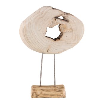 Wooden disc decorative object on wooden base 35x13x52cm, nature
