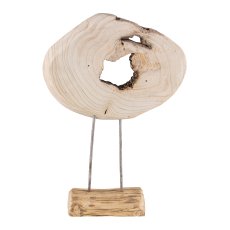 Wooden disc decorative object on wooden base 35x13x52cm, nature