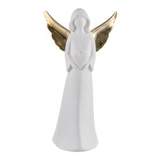 Porcelain angel, w.LED, golden wings 3xLR batteries, 14,5x8,5x28cm, white