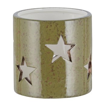Ceramic tea light, star motif, MELANGE 8x8x8cm, moss