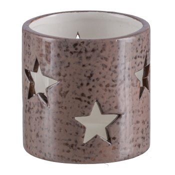 Ceramic tea light, star motif, MELANGE 8x8x8cm, dark brown